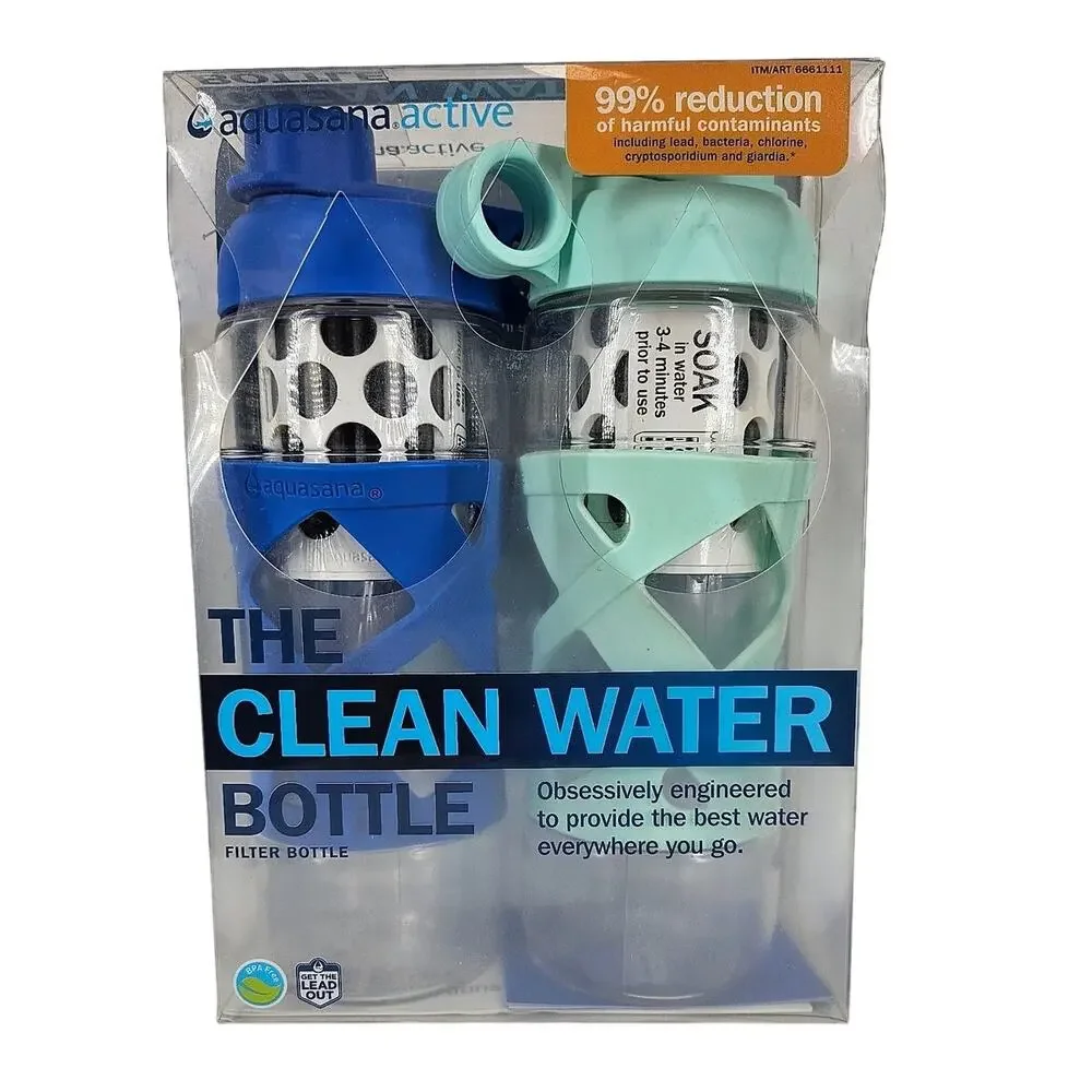 AQUASANA 2-PACK ACTIVE CLEAN WATER FILTER BOTTLE FILTERS UP TO 80 GALLONS EACH
